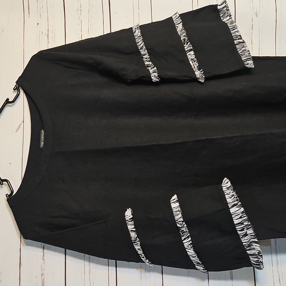 For Cynthia Black Dress Fringe Trim Bell Sleeve Black Dress, SIZE M - Picture 2 of 7